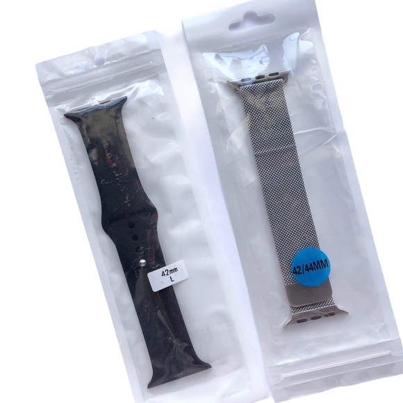 NEW 2 Band Bundle Silver Milanese Loop + Black Sport Apple Watch 42/44/45mm M/L - Picture 5 of 6